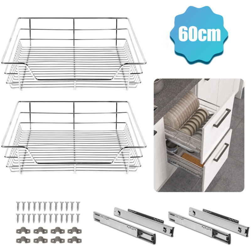 TolleTour 2X Tiroir de Cuisine Télescopique d’Armoire de Cuisine Tiroir télescopique Tiroir suspendu Tiroir Argent 60CM