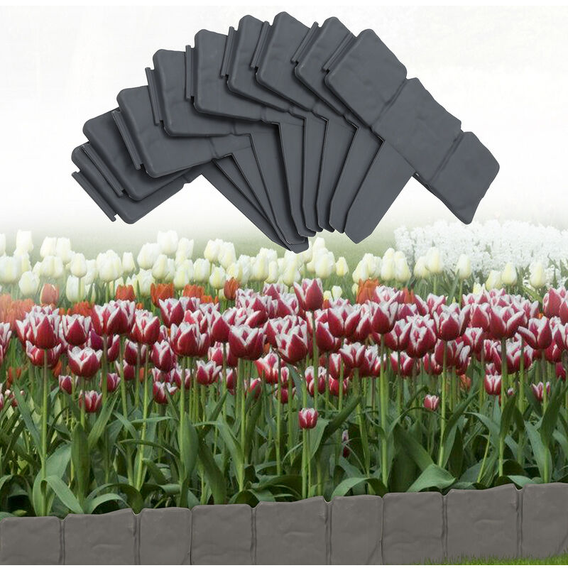 TolleTour Clôture de jardin/pelouse Plastique Aspect de pierre Bordures de pelouse Bordure de jardin 20 pcs 5m Anthracite