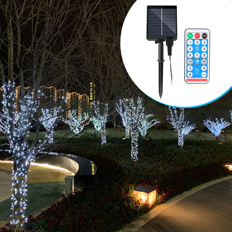 80M 800 led Solaire Guirlande lumineuse Noël IP44 8 modes décoration de fête Extérieur Intérieur Jardin pour Noël anniversaire mariage blanc Froid