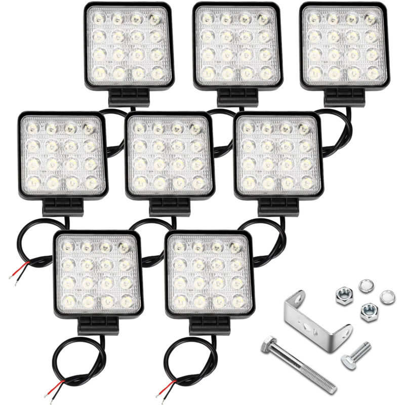 TolleTour 8PCS 48W Phare de Travail Carre a Leds DC 12V 24V Quad Camion Bateau Tracteur Offroad Imperméable