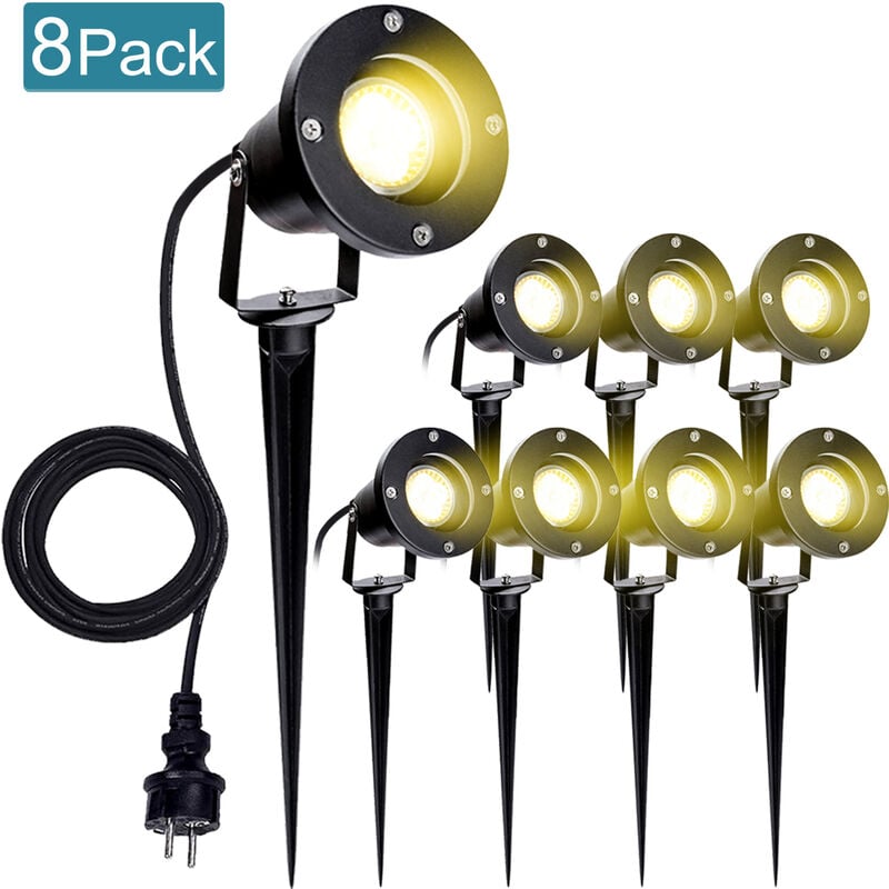 8X Spot de jardin led spot extérieur led blanc chaud IP65 lumière de jardin 4W GU10 pré pour extérieur pré de jardin - Tolletour