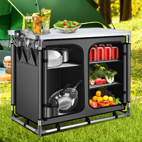 TolleTour 97 x 50 x 78 cm Cuisine de camping avec 1 plan de travail, 5 compartiments, anthracite – Armoire de camping extérieure, cuisine pour le camping, le jardin et le camping-car