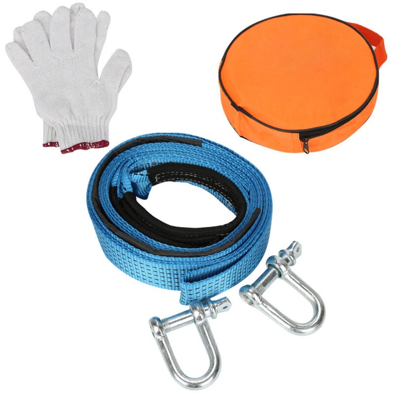 Image of Abschleppseil blau 5 cm x 5 m Tragkraft bis 8 Tonne mit 2 Karabinerhaken inkl. Tasche - Tolletour