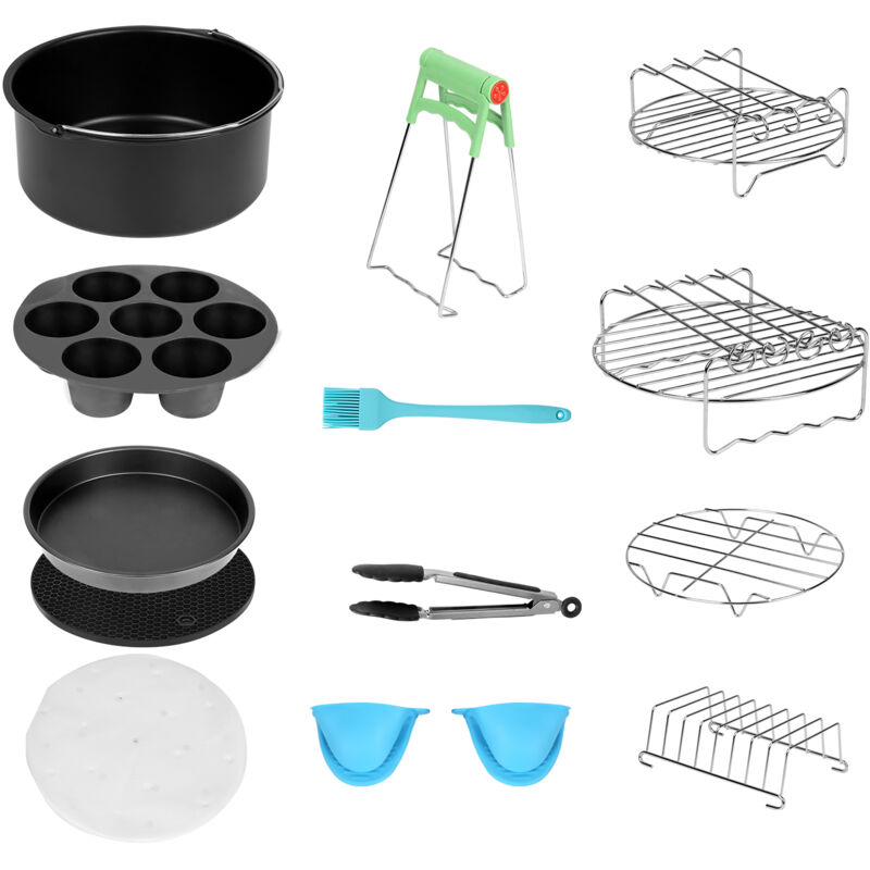 Tolletour - Accessoires pour friteuse à air chaud, set de 12 pièces, support pour friteuse à air chaud, 100 feuilles de papier, brosse en silicone,7