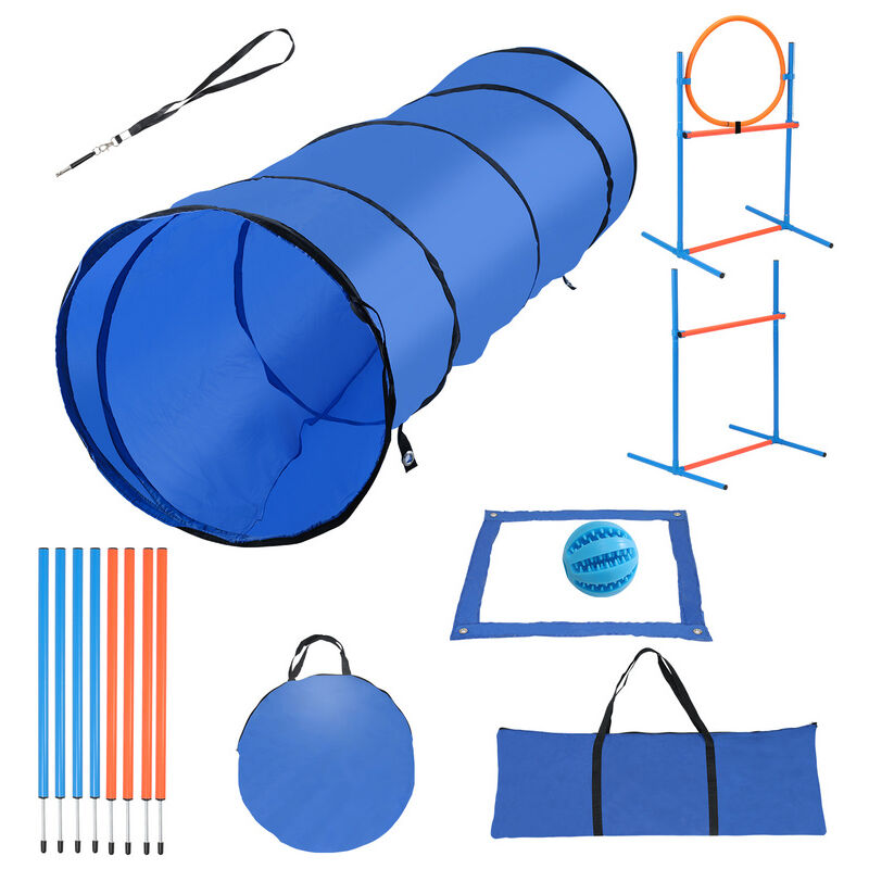 Tolletour - Agility pour chiens Set d'entraînement à la mobilité avec barres de slalom, zone repos + sac de transport équipement complet,tunnel