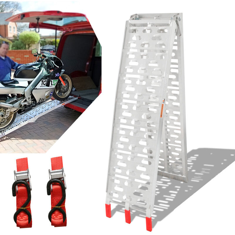 ALU Rampe d'accès Rampe de chargement Rail de chargement Antidérapant Pliable pour Véhicules à Moto Jusqu'à 340KG