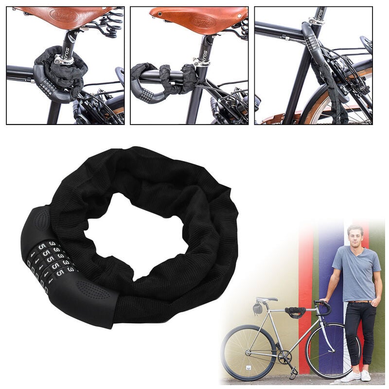 TolleTour Antivol Velo, avec 5 Chiffres Intelligente Code Cadenas à code, Câble Antivol pour Vélo Scooter Motos Portail Vélo 90cm