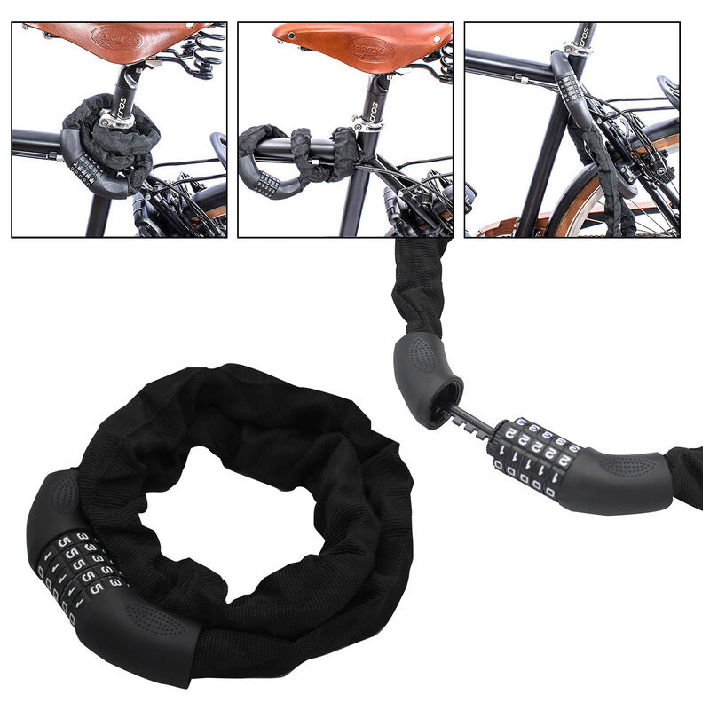 Tolletour - Antivol Velo, Cadenas à code, 5 Chiffres Intelligente Code noir Câble Antivol pour Vélo Motos Scooter Portail Vélo avec 90cm