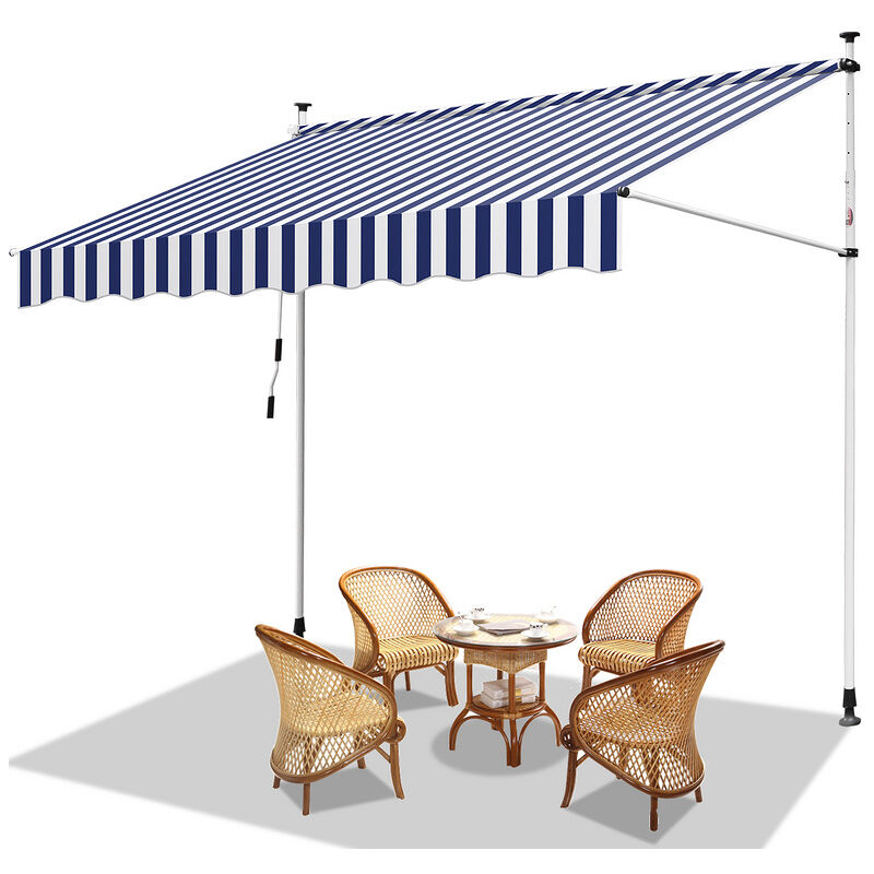 Auvent manuel Auvent rétractable sans perçage 250x120cm Blanc Bleu - Tolletour