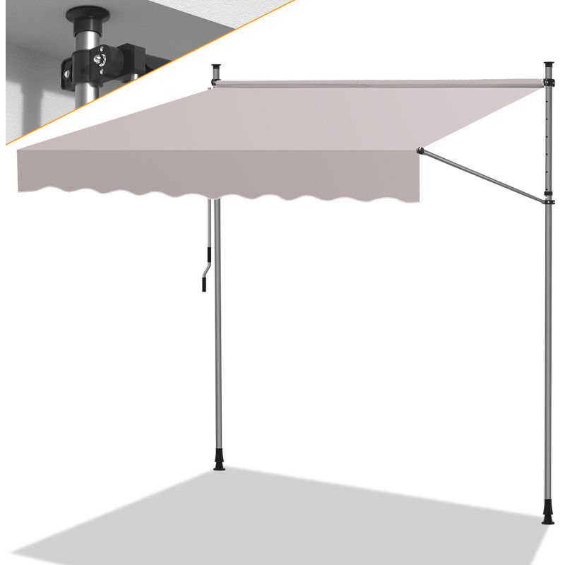 Auvent Store à pince Store Banne Rétractable Etanche avec Manivelle&Tige de Support Auvent Store à pince retractable manuel 350cm Beige