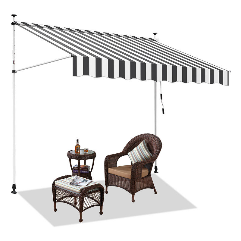 Auvent Store à pince Store Banne Rétractable Etanche avec Manivelle&Tige de Support Auvent Store à pince retractable manuel 250cm Blanc Gris