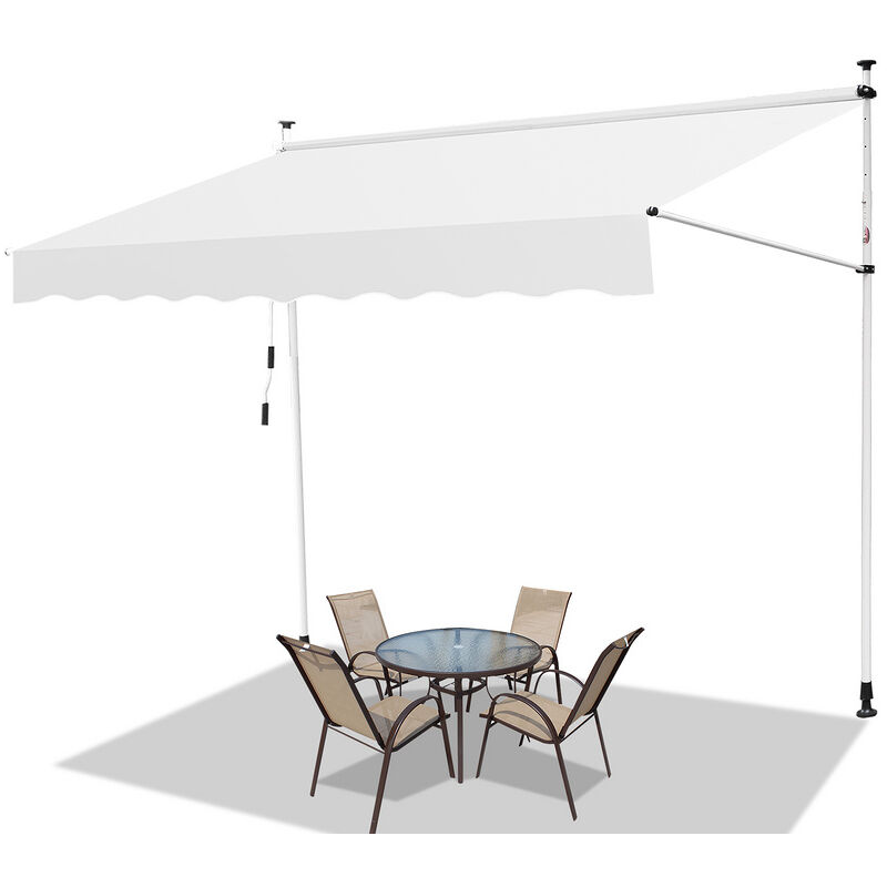 Auvent Store à pince Store Banne Rétractable Etanche avec Manivelle&Tige de Support Auvent Store à pince retractable manuel 350cm Crème