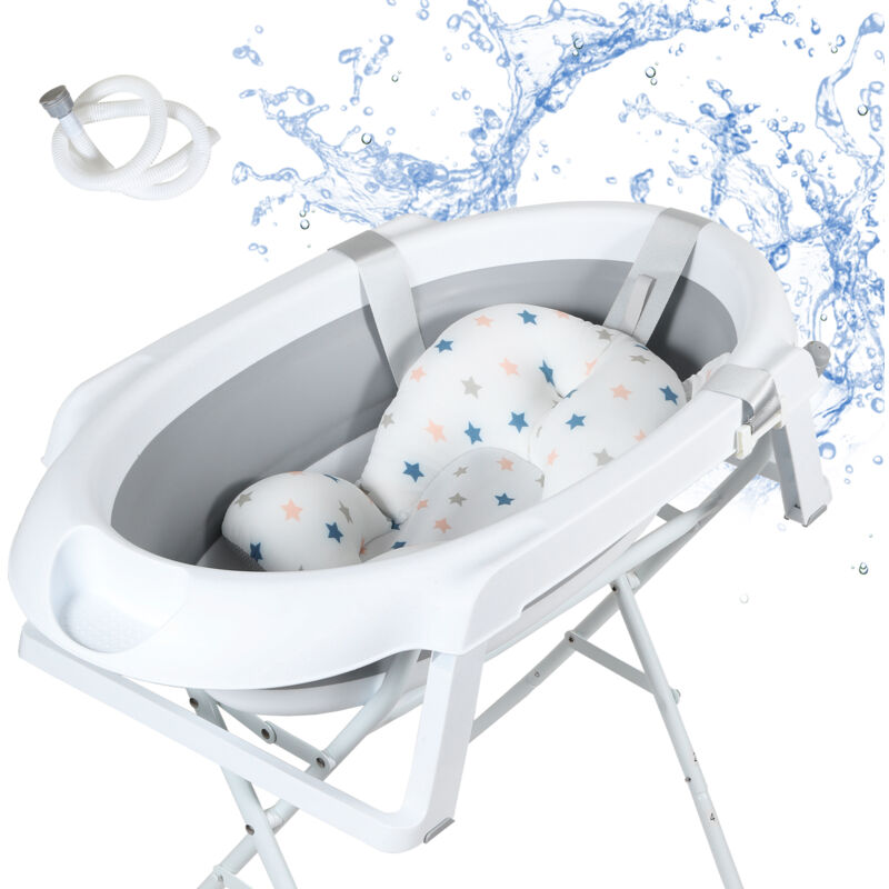 Tolletour - Baignoire pour bébé 85 cm - baignoire pour bébé pliable avec et oreiller de bain - baignoire avec support