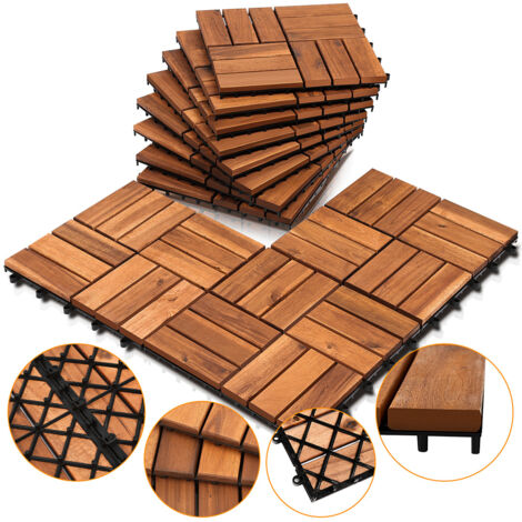 TolleTour Baldosa de madera de acacia 30 x 30 cm Losas para terraza Sistema de clic Exterior Baldosas clic Balcón Baldosas para terraza Madera, resistente a la intemperie Antideslizante 99x