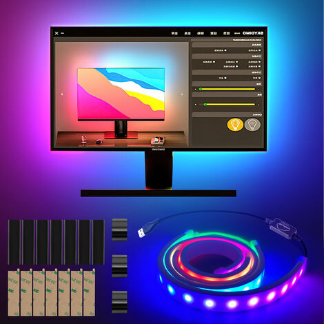 EINFEBEN Bande LED pour bureau de jeu, Bande LED RGBIC pour écran PC 24  pouces, Rétroéclairage