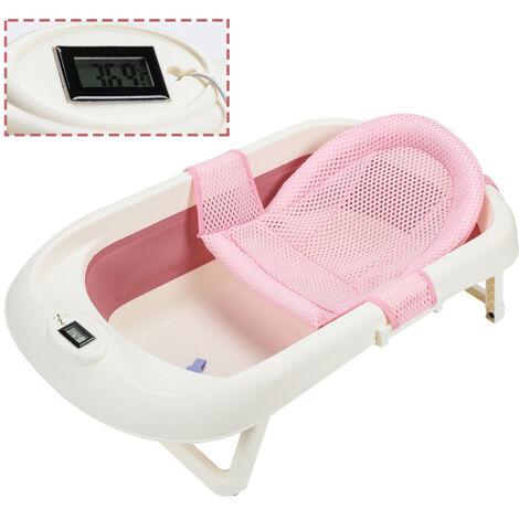 TolleTour Bañera para bebé recién nacido – bañera plegable con sensor de temperatura, bañera infantil (Rosa)