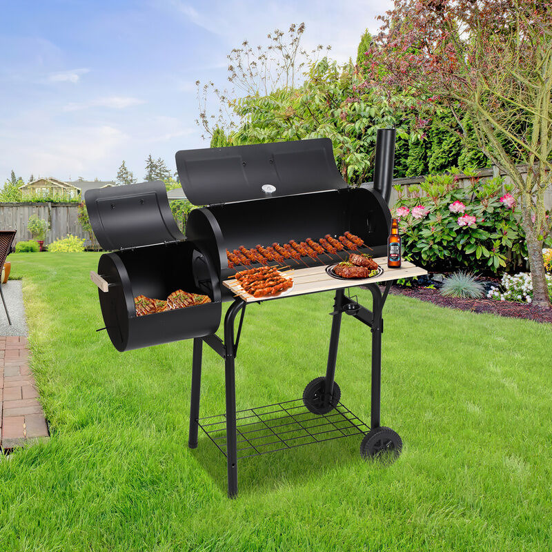 Tolletour - Barbecue à Charbon - Gril à charbon de bois - Grille de cuisson avec thermomètre -117x105x63cm Noir