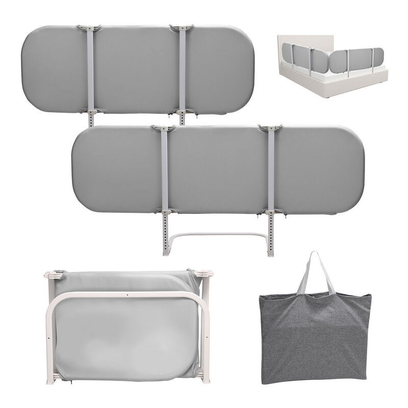 Tolletour - Barrière de Lit Bébé Pliable 150 x 45 cm avec Sangles de Sécurité Barrière de Protection Bébé (Gris)