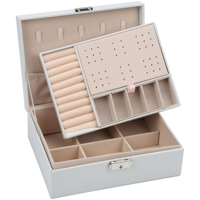 Boîte à bijoux Coffret à Bijoux en Cuir Verrouillable de 2 Couches Organisateur à Bijoux 23x17x9 cm Boîte à Maquillage , Blanc - Tolletour
