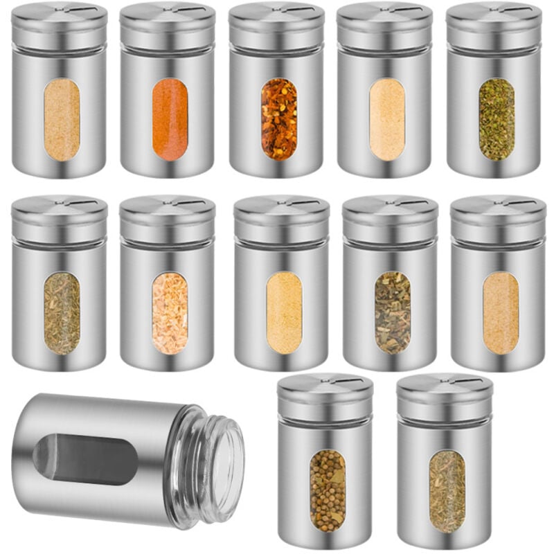 Tolletour - swanew Boîtes à épices epiceries en acier inoxydable 12 pièces avec étiquettes fermeture à étrier