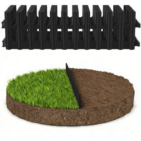 TolleTour Bordatura per aiuole 5,2 m – set da 12 Bordatura per aiuole 43 x 13 cm in plastica flessibile – recinzione decorativa per bordi prato Palisade – nero, incl. 24 picchetti (20 cm)