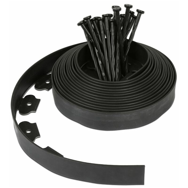 Tolletour - vingo Bordure de jardin plastique flexible 10m avec 30 piquets noir