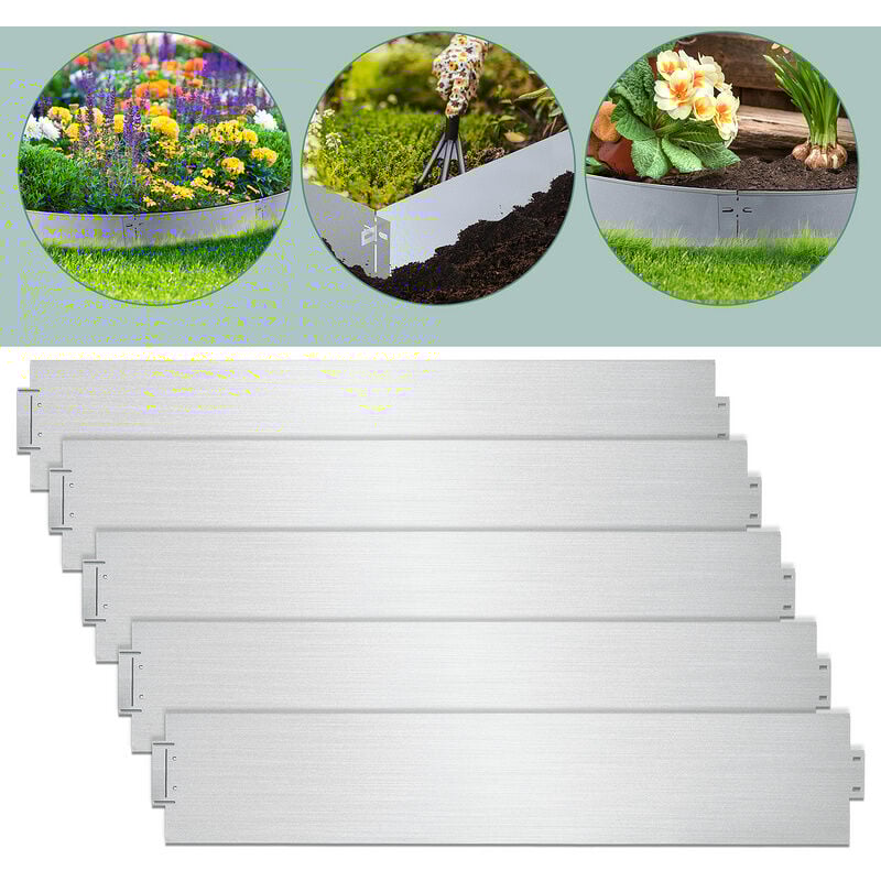 TolleTour Bordure de pelouse Clôture de pelouse flexible Galvanisée Bordure de parterre 100x15cm 10m