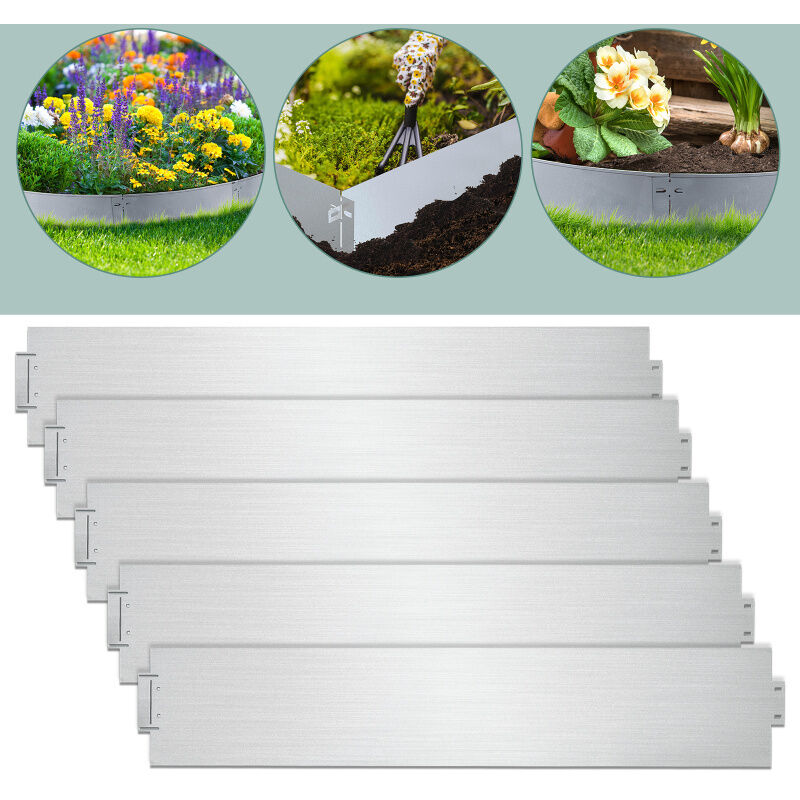 Swanew Bordure de pelouse Bordure de jardin Galvanisé Durable Défense anti-limaces Métal Bordure de tonte 100x15cm 20m - Argent