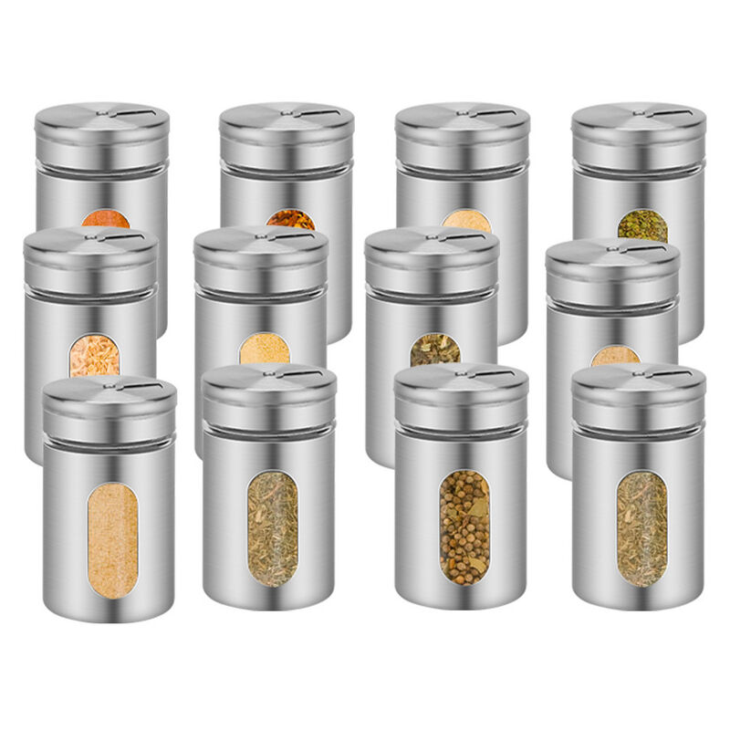 Bouteille d'épices 12 pièces bouteille d'assaisonnement en acier inoxydable shaker à épices avec couvercle rotatif - Argent - Tolletour