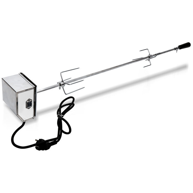 Tolletour - Broche bbq 117cm 230V en Acier affiné 2 Fourches incluses Grillade Rôtisserie Barbecue