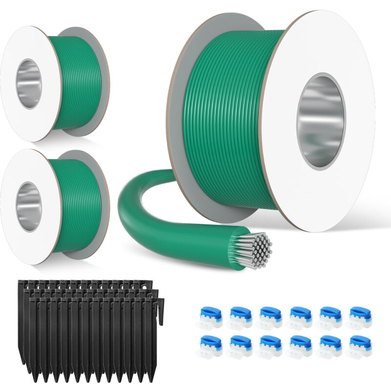 Tolletour - 300 m Câble périphérique pour robots tondeuses + piquets de terre + connecteur de câble - Vert