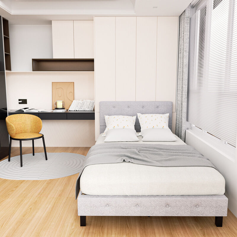 Tolletour - Cadre de lit Sommier à lattes 120x200CM Capacité de charge maximale 350 kg avec Tête de Lit tissu gris clair