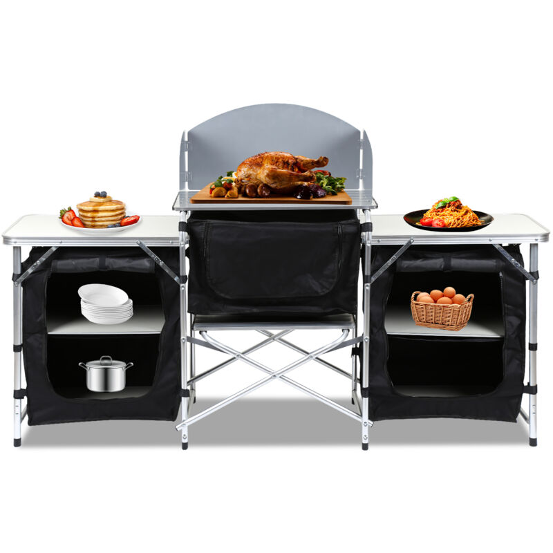 Cuisine d'Extérieur. Cuisine de Camping Pliante. Meuble Camping de Rangement 3 compartiments - Tolletour