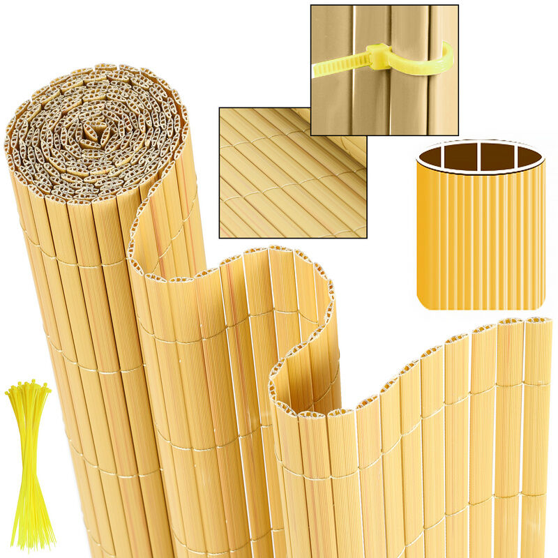 TolleTour Canisse PVC. Brise Vue pour Jardin. Balcon et Terrasse. Occultant Cloture. Résistant aux Intempéries. Intimité.avec Serre-Câbles.Bambou.140