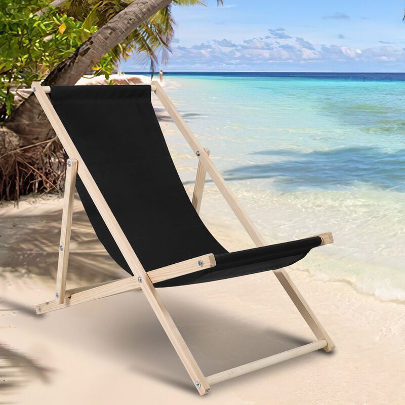 Swanew - Chaise longue pivotante pliante Chaise longue de plage Chaise longue de balcon Chaise en bois noir - noir