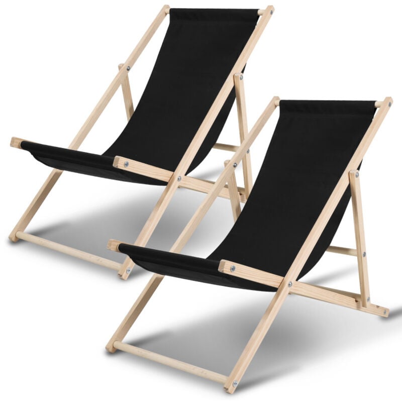 Chaise longue pliable Chaise longue de jardin en bois Chaise longue de balcon noir 2 pièces