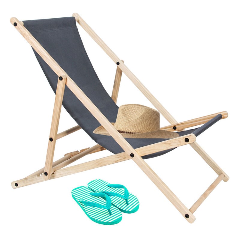 Chaise longue Relax chaise solaire 120kg Chair Chaise confortable pliable en bois Gris - Gris - Tolletour