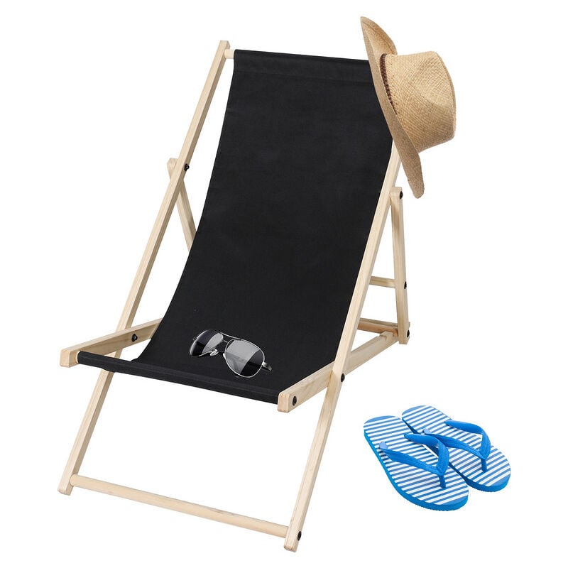 Tolletour - Chaise longue Relax chaise solaire 120kg Chair Chaise confortable pliable en bois noir - noir