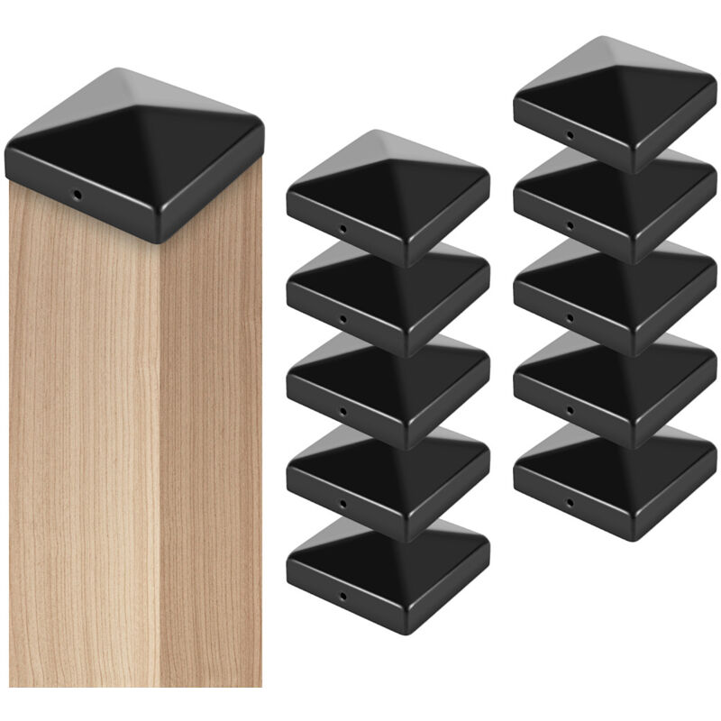 TolleTour Chapeau de poteau 71x71 mm lot de 10, capuchon métallique pyramidal, protection anti-pluie pour clôture et poteaux bois, Noir