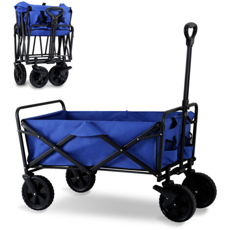 TolleTour Chariot de transport pliable Chariot à main Charrette à bras Chariot à roulettes 2 poches en mesh fournies pliable Pneus pleins en caoutchouc Capacité de charge maximum de 100 kg Chariot de - Bleu