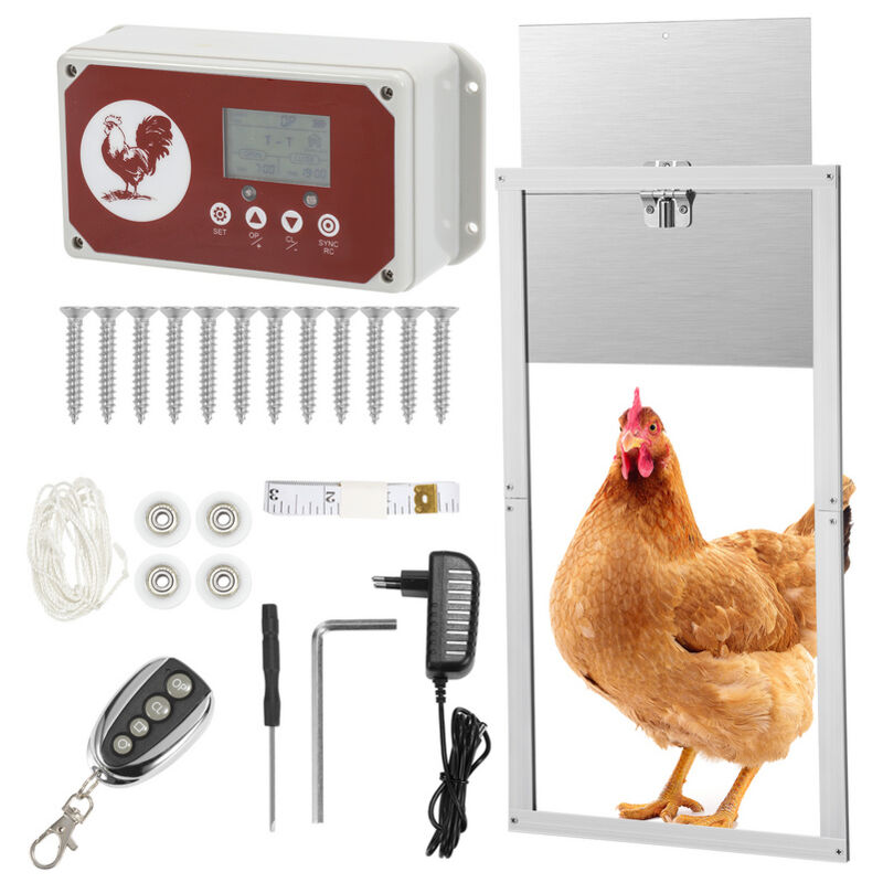 Tolletour - Clapet à poules en aluminium avec minuterie capteur de lumière aluminium télécommande affichage lcd IP44 étanche 30x30 cm