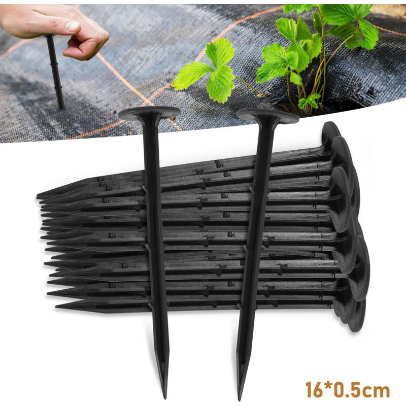 Piquets Ancrage au sol 200 pièces Clou au sol Toison au sol Toison de jardinage Plastique noir 160x5mm - Tolletour