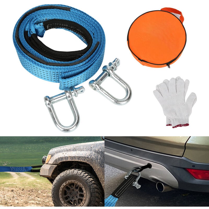 Tolletour - Corde de Remorquage de Voiture Bande Fluorescente 5M x 5CM 8T Câble de Remorquage de Voiture Sangle de Remorquage d'urgence Robuste avec