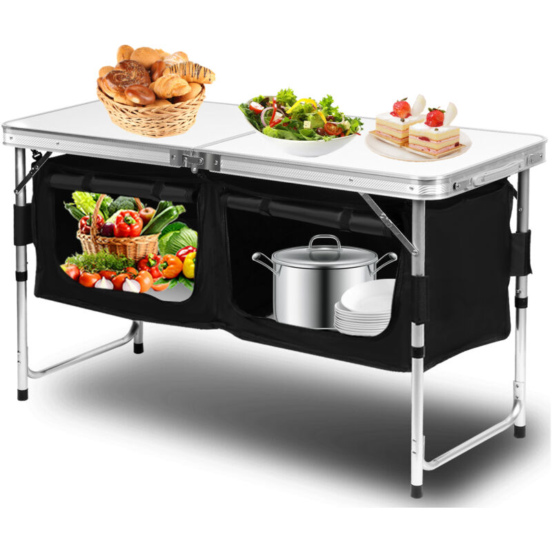 Cuisine de Camping en aluminium 120x47x68cm Armoire de Camping Table de Camping avec sac réglable en hauteur pour bbq - Tolletour