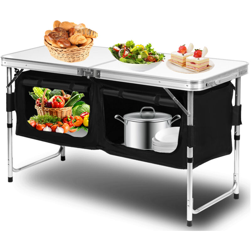 TolleTour Cuisine de Camping en aluminium 120x47x68cm Armoire de Camping Table de Camping avec sac réglable en hauteur pour BBQ