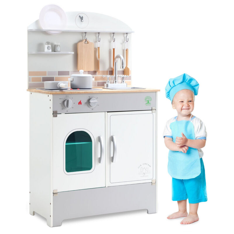 Cuisine pour enfants Kit de cuisine blanc laine Outdoor Cuisine jouet avec four, réfrigérateur, micro-ondes, évier et cuisinière - Tolletour