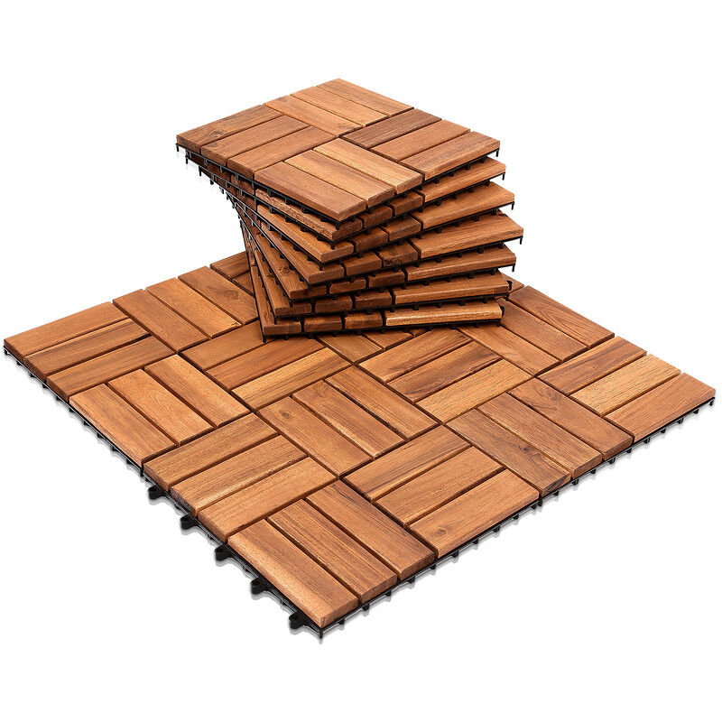 Tolletour - 77x Dalles de terrasse en bois d'acacia pour 7m² 30 x 30 cm Jardin extérieur système d'emboîtement et de Drainage
