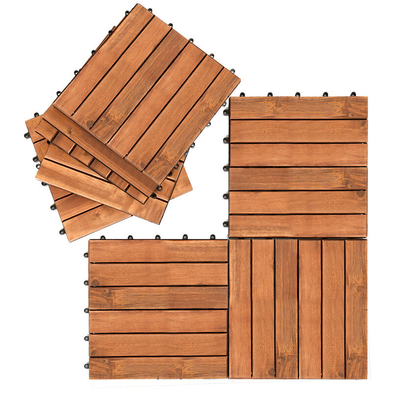 Dalles terrasse caillebotis Lot de 55 pcs. Surface Max. 5 m²- emboîtables Carreaux bois d'acacia teinté Brun - Tolletour