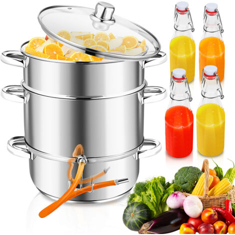 TolleTour Dampfentsafter 8 L aus Edelstahl inkl. 4 Bügelflaschen – Entsafter für Obst & Gemüse, Ø 26 cm, spülmaschinengeeignet, für alle Herdarten inkl. Induktion