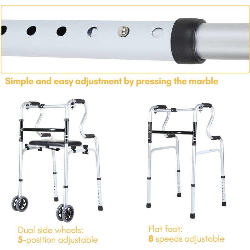 Déambulateur Pliable. 4 Roues. Cadre de marche Pliable en d'aluminium. Réglable en hauteur. antidérapants - Tolletour